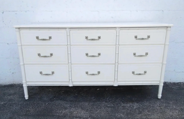 Vintage Faux Bamboo Nine-Drawer Classic Triple Dresser Available to Customize!