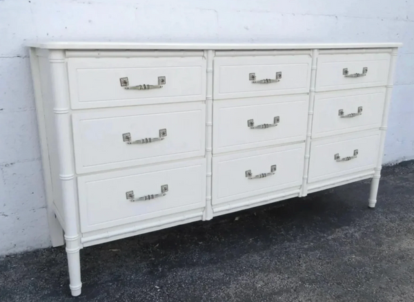Vintage Faux Bamboo Nine-Drawer Classic Triple Dresser Available to Customize!