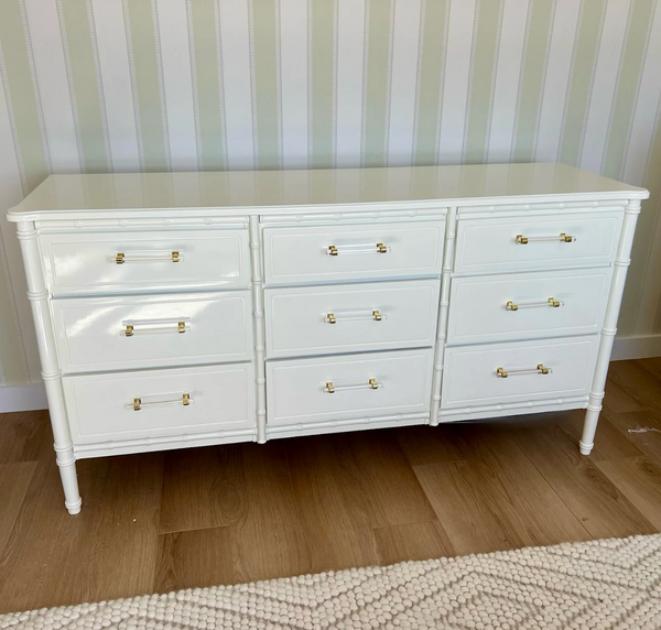 Vintage Faux Bamboo Nine-Drawer Classic Triple Dresser Available to Customize!
