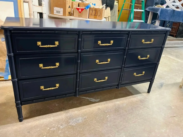 Vintage Faux Bamboo Nine-Drawer Classic Triple Dresser Available to Customize!