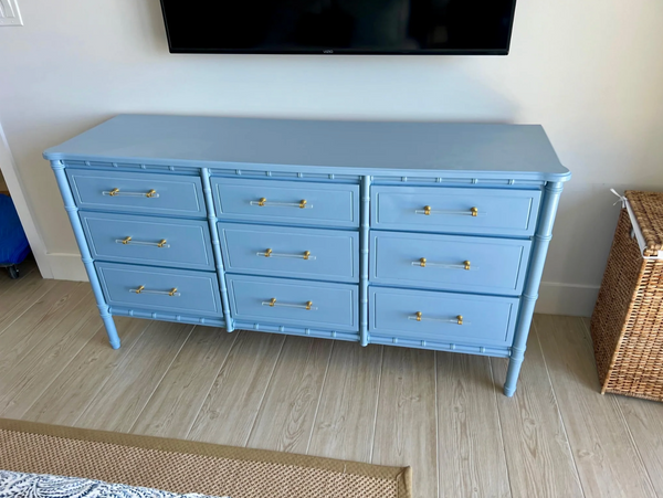 Vintage Faux Bamboo Nine-Drawer Classic Triple Dresser Available to Customize!