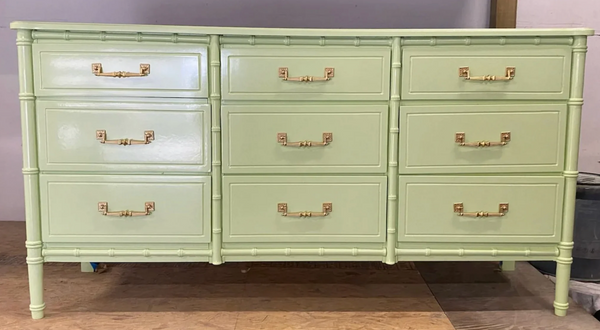 Vintage Faux Bamboo Nine-Drawer Classic Triple Dresser Available to Customize!