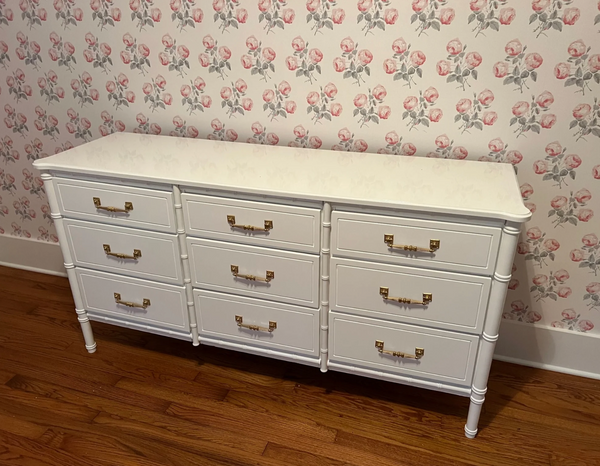 Vintage Faux Bamboo Nine-Drawer Classic Triple Dresser Available to Customize!