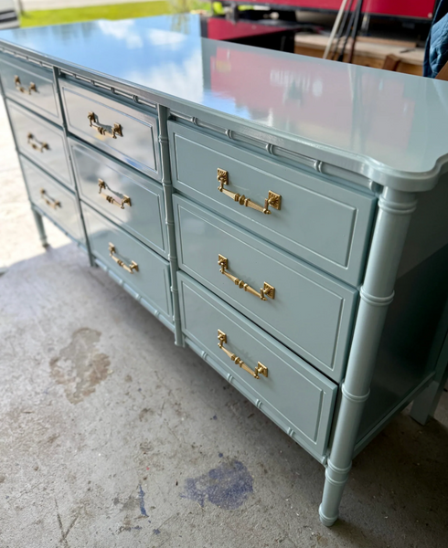 Vintage Faux Bamboo Nine-Drawer Classic Triple Dresser Available to Customize!