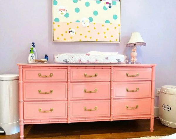 Vintage Faux Bamboo Nine-Drawer Classic Triple Dresser Available to Customize!