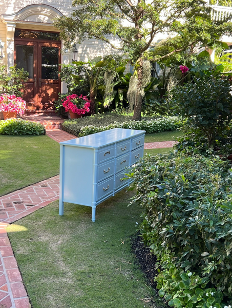 Vintage Faux Bamboo Nine-Drawer Classic Triple Dresser Available to Customize!