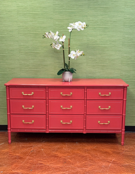 Vintage Faux Bamboo Nine-Drawer Classic Triple Dresser Available to Customize!