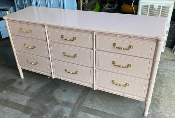 Vintage Faux Bamboo Nine-Drawer Classic Triple Dresser Available to Customize!