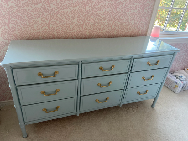 Vintage Faux Bamboo Nine-Drawer Classic Triple Dresser Available to Customize!