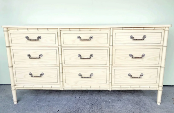 Vintage Faux Bamboo Classic Triple Straight Hardware Dresser Available to Customize!