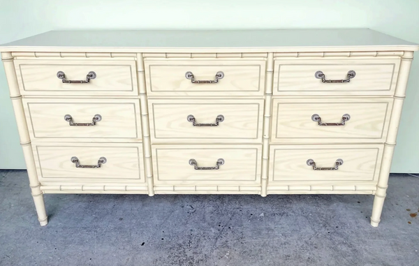 Vintage Faux Bamboo Classic Triple Straight Hardware Dresser Available to Customize!