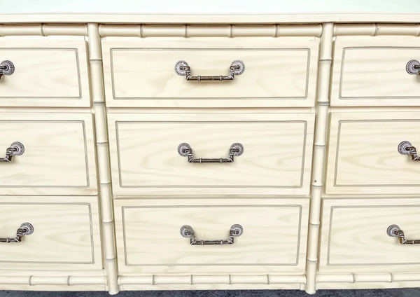 Vintage Faux Bamboo Classic Triple Straight Hardware Dresser Available to Customize!