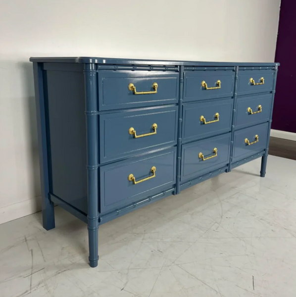 Vintage Faux Bamboo Classic Triple Straight Hardware Dresser Available to Customize!