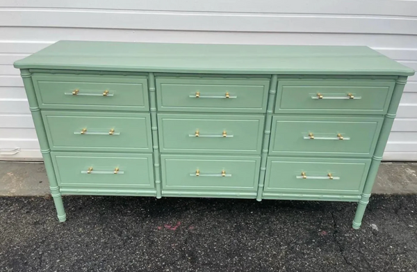 Vintage Faux Bamboo Classic Triple Straight Hardware Dresser Available to Customize!