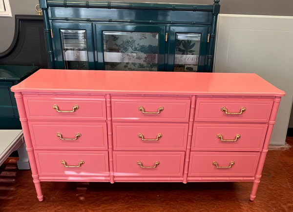 Vintage Faux Bamboo Classic Triple Straight Hardware Dresser Available to Customize!
