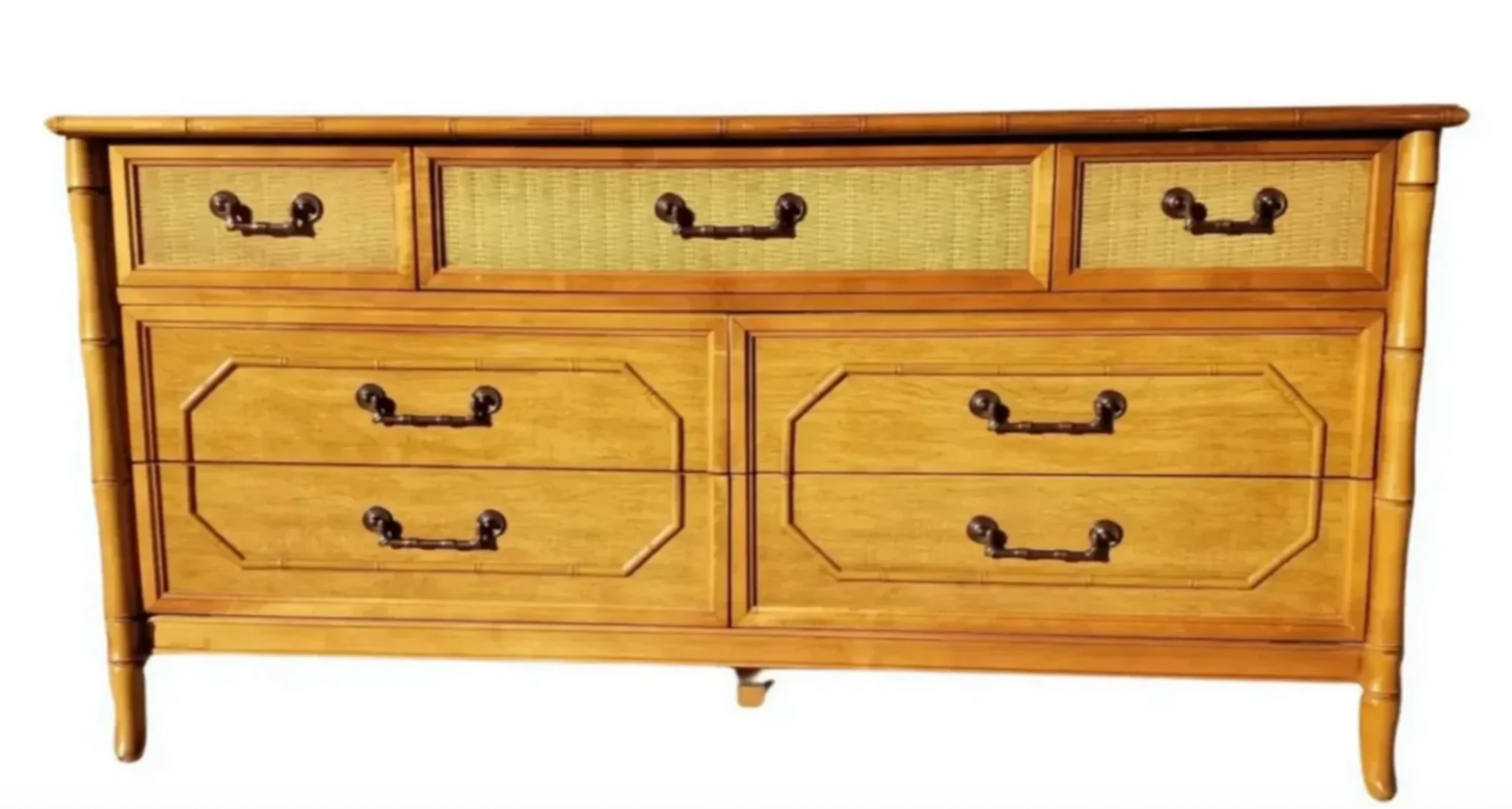 Vintage Broyhill Furniture Seven-Drawer Faux Bamboo Dresser Available to Customize!