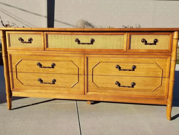 Vintage Broyhill Furniture Seven-Drawer Faux Bamboo Dresser Available to Customize!