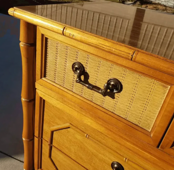 Vintage Broyhill Furniture Seven-Drawer Faux Bamboo Dresser Available to Customize!