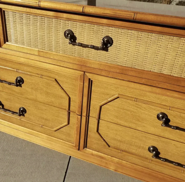Vintage Broyhill Furniture Seven-Drawer Faux Bamboo Dresser Available to Customize!