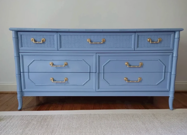 Vintage Broyhill Furniture Seven-Drawer Faux Bamboo Dresser Available to Customize!