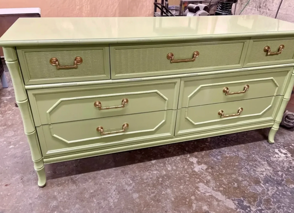 Vintage Broyhill Furniture Seven-Drawer Faux Bamboo Dresser Available to Customize!