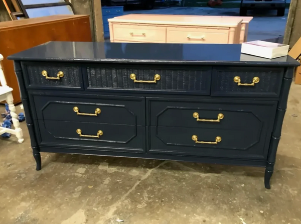 Vintage Broyhill Furniture Seven-Drawer Faux Bamboo Dresser Available to Customize!