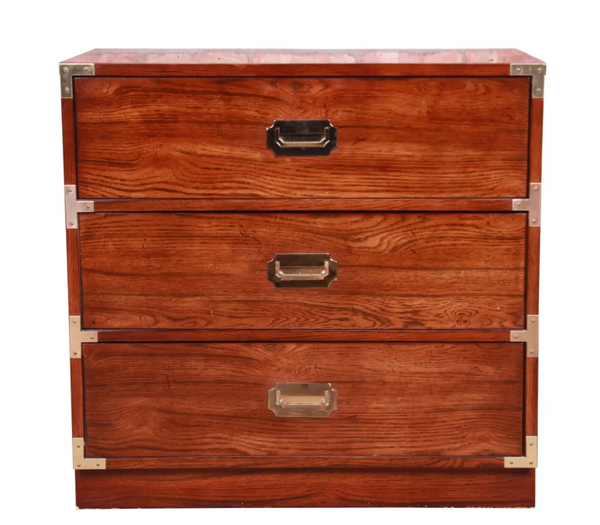 Vintage Bernhardt Furniture Campaign Style Large Nightstand Pair Available to Customize!