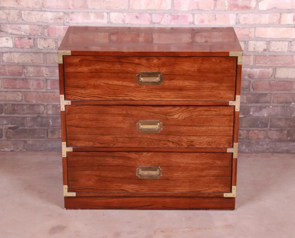 Vintage Bernhardt Furniture Campaign Style Large Nightstand Pair Available to Customize!