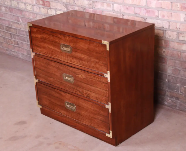 Vintage Bernhardt Furniture Campaign Style Large Nightstand Pair Available to Customize!