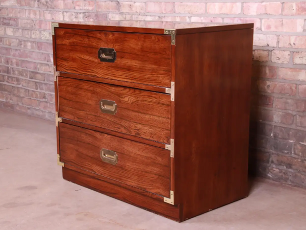 Vintage Bernhardt Furniture Campaign Style Large Nightstand Pair Available to Customize!