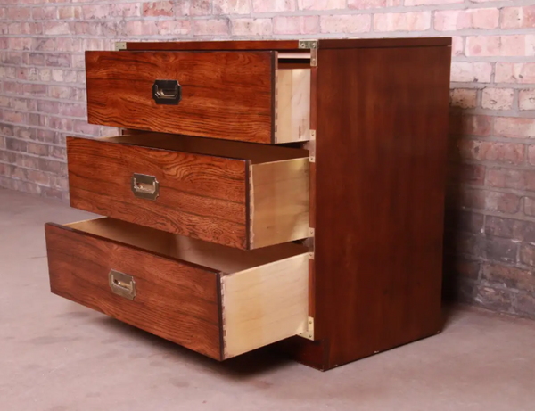 Vintage Bernhardt Furniture Campaign Style Large Nightstand Pair Available to Customize!