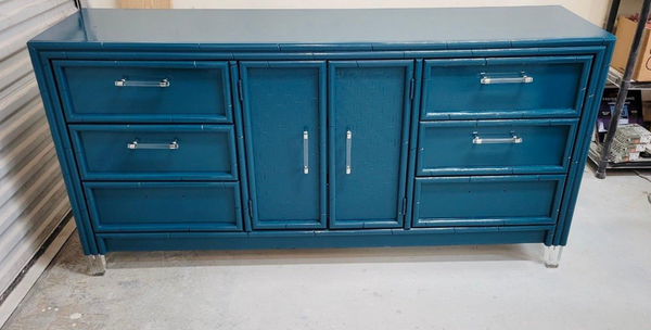Vintage Lea Furniture Faux Bamboo Credenza Available for Custom Lacquer! - Hibiscus House