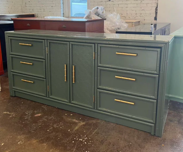 Vintage Lea Furniture Faux Bamboo Credenza Available for Custom Lacquer! - Hibiscus House