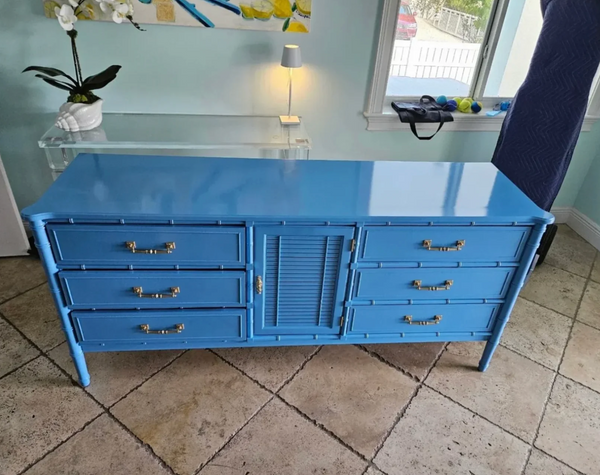 Vintage Henry Link Bali Hai Shutter Center-Door Credenza Available to Customize! - Hibiscus House