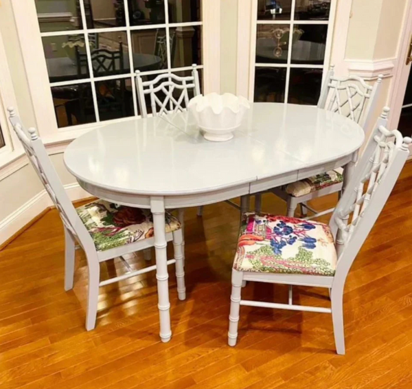 Round Vintage Faux Bamboo Dining Table (with Leaf) Available for Custom Lacquer!