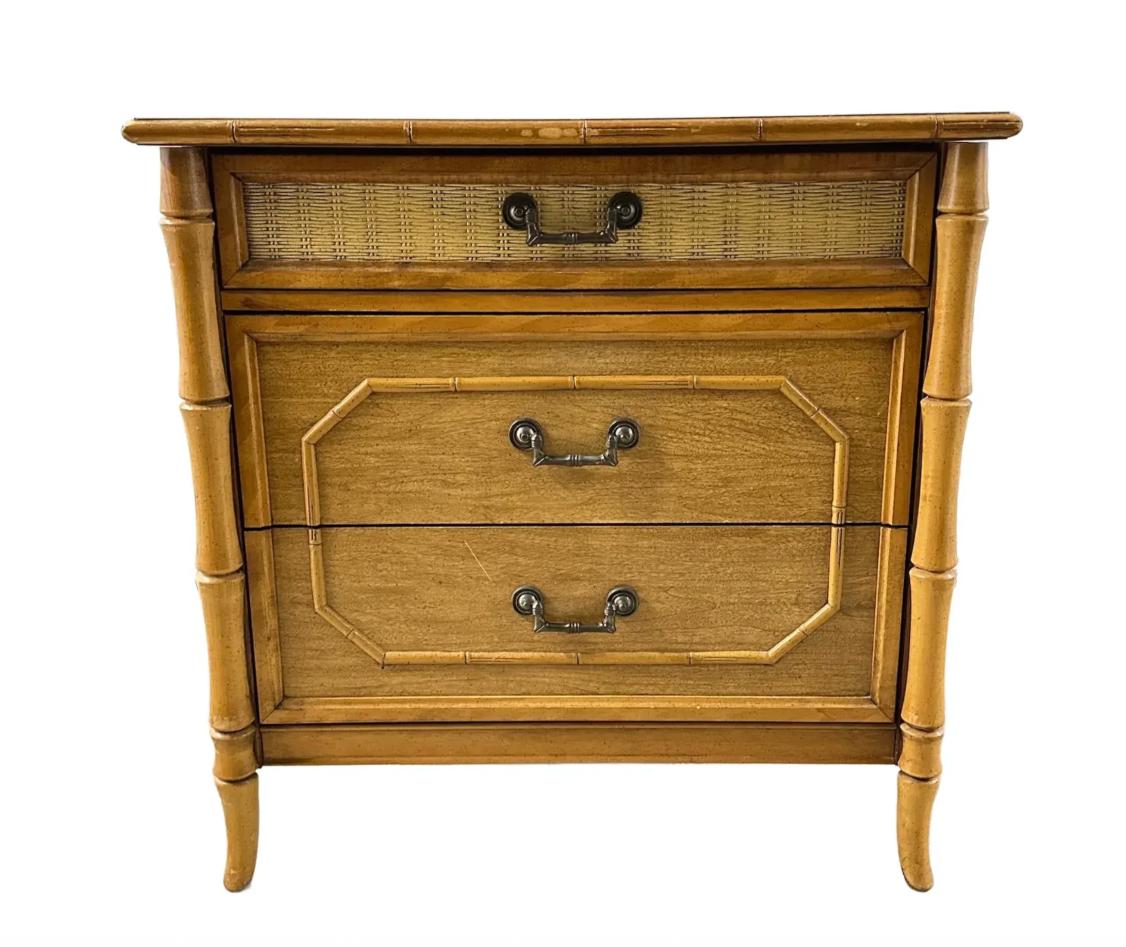 Vintage Faux Bamboo Broyhill Three Drawer Large Chest/ Nightstand Available to Customize!