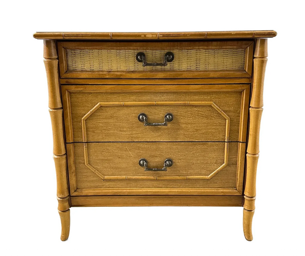 Vintage Faux Bamboo Broyhill Three Drawer Large Chest/ Nightstand Available to Customize!
