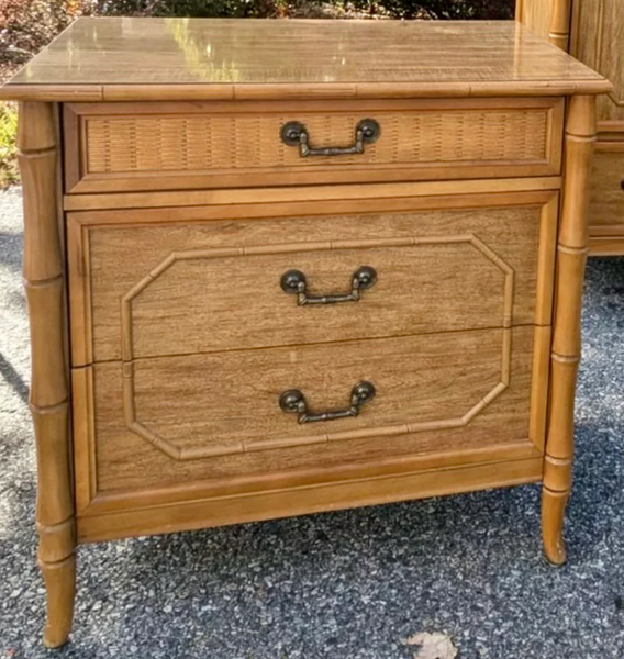 Vintage Faux Bamboo Broyhill Three Drawer Large Chest/ Nightstand Available to Customize!