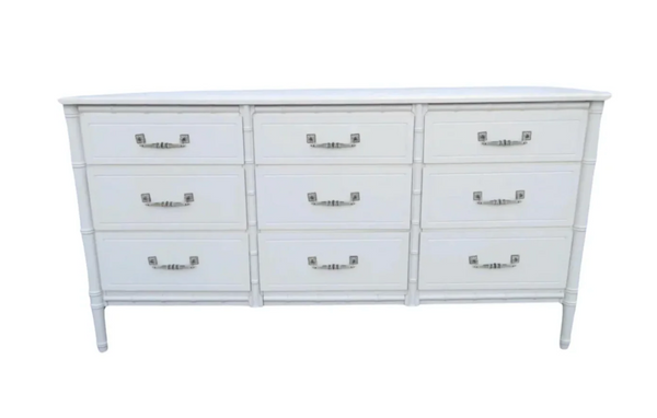 Vintage Faux Bamboo Nine-Drawer Classic Triple Dresser Available to Customize!