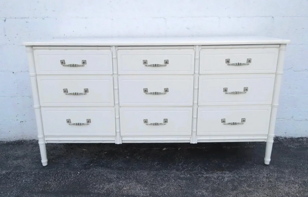 Vintage Faux Bamboo Nine-Drawer Classic Triple Dresser Available to Customize!