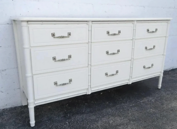 Vintage Faux Bamboo Nine-Drawer Classic Triple Dresser Available to Customize!