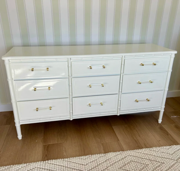 Vintage Faux Bamboo Nine-Drawer Classic Triple Dresser Available to Customize!