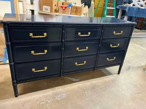 Vintage Faux Bamboo Nine-Drawer Classic Triple Dresser Available to Customize!