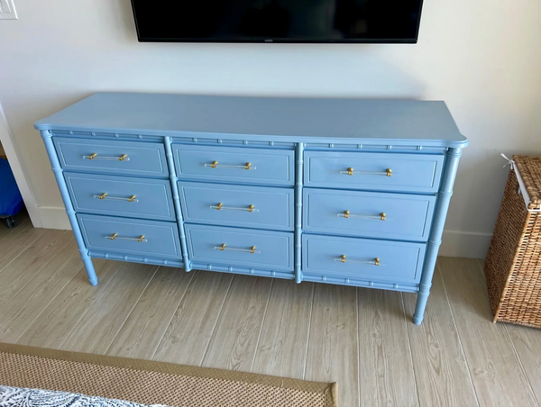 Vintage Faux Bamboo Nine-Drawer Classic Triple Dresser Available to Customize!