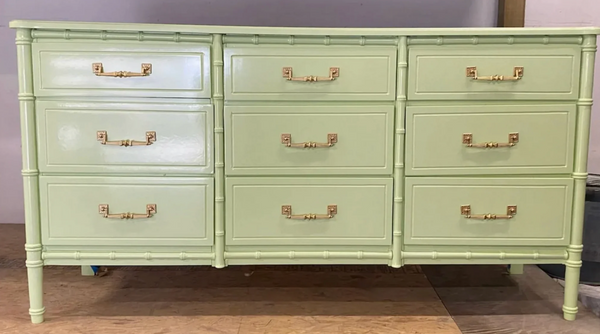 Vintage Faux Bamboo Nine-Drawer Classic Triple Dresser Available to Customize!