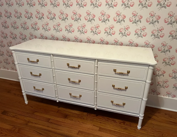 Vintage Faux Bamboo Nine-Drawer Classic Triple Dresser Available to Customize!