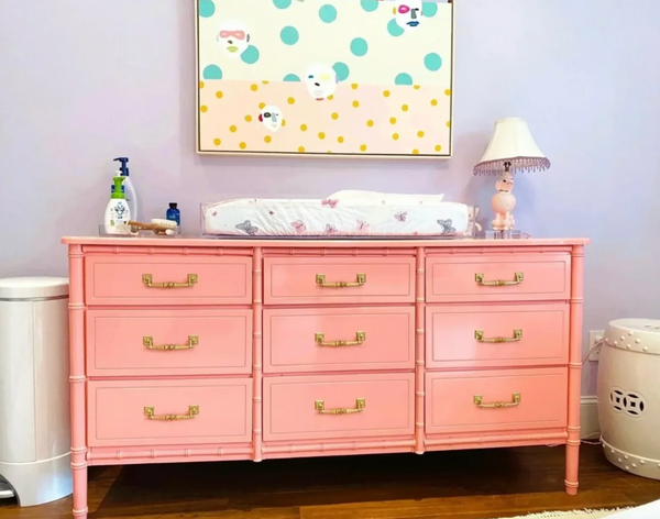 Vintage Faux Bamboo Nine-Drawer Classic Triple Dresser Available to Customize!