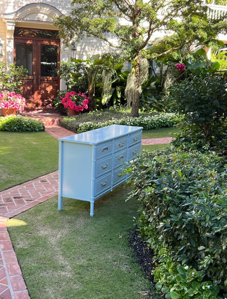 Vintage Faux Bamboo Nine-Drawer Classic Triple Dresser Available to Customize!