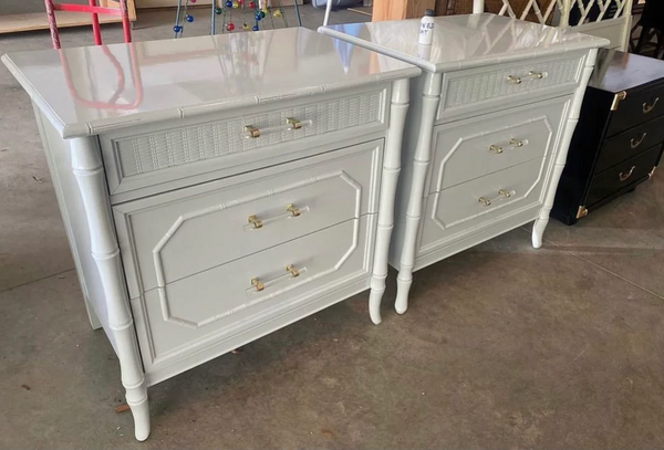 Vintage Faux Bamboo Broyhill Three-Drawer Large Nightstand Pair Available for Lacquer
