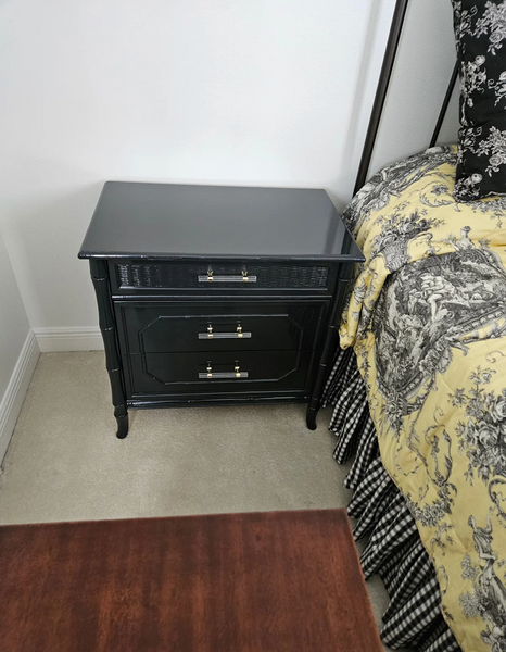 Vintage Faux Bamboo Broyhill Three-Drawer Large Nightstand Pair Available for Lacquer